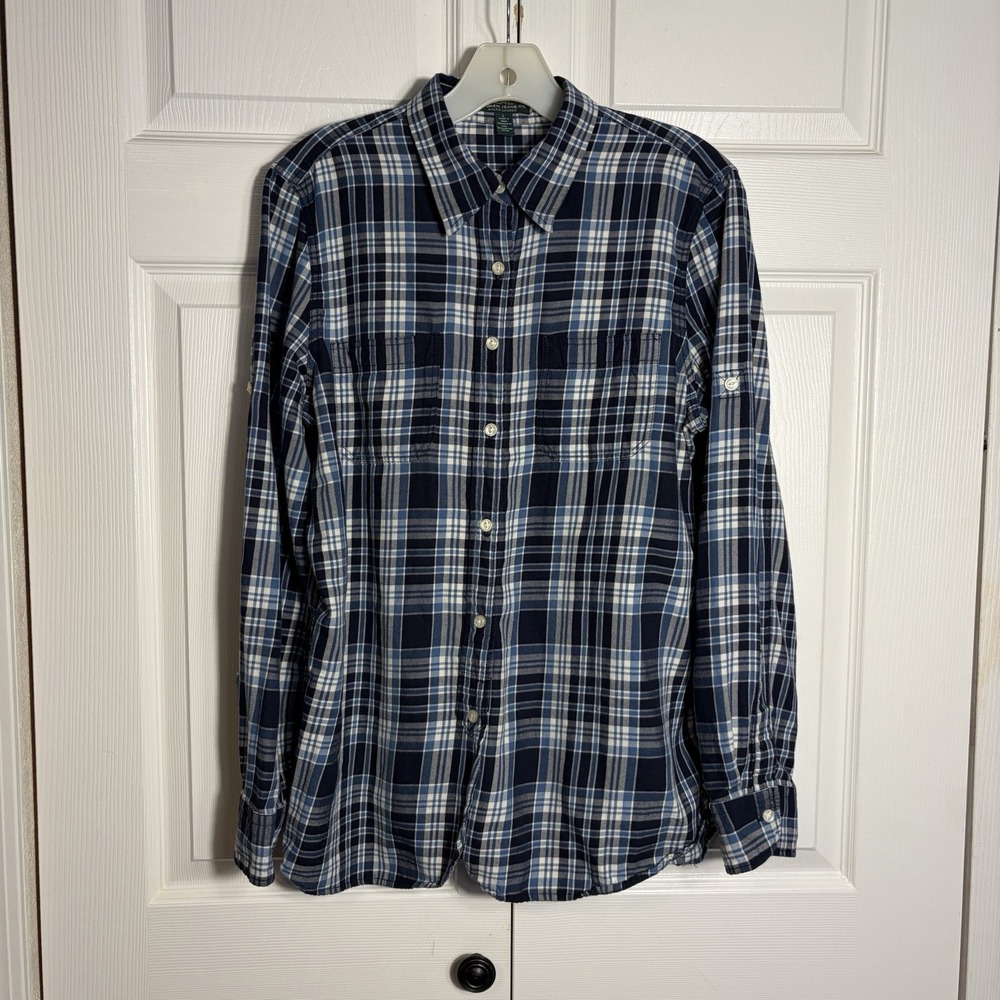Lauren Jeans Co Ralph Lauren Plaid Button Up Shirt Women L Blue Plaid Cotton Y2K